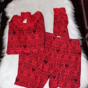 PINK Victoria's Secret, thermal Love Pink red PJ's snowflakes..